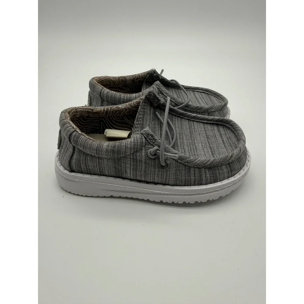 Hey‎ Dude Wally Toddler Blend Linen Stone Grey Slip On Loafers Shoes TD8